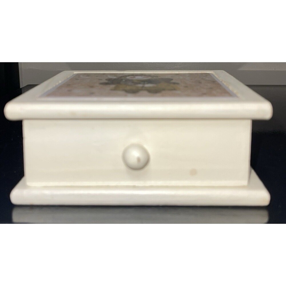 Trinket Jewelry Box Wood With Inlay Angel On Top - Picture 2 of 12